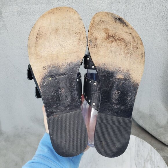 Sol Sana Shoes Womens Size EU 39 US 8.5 Black Leather Slip On Studded Sandals - Picture 7 of 11